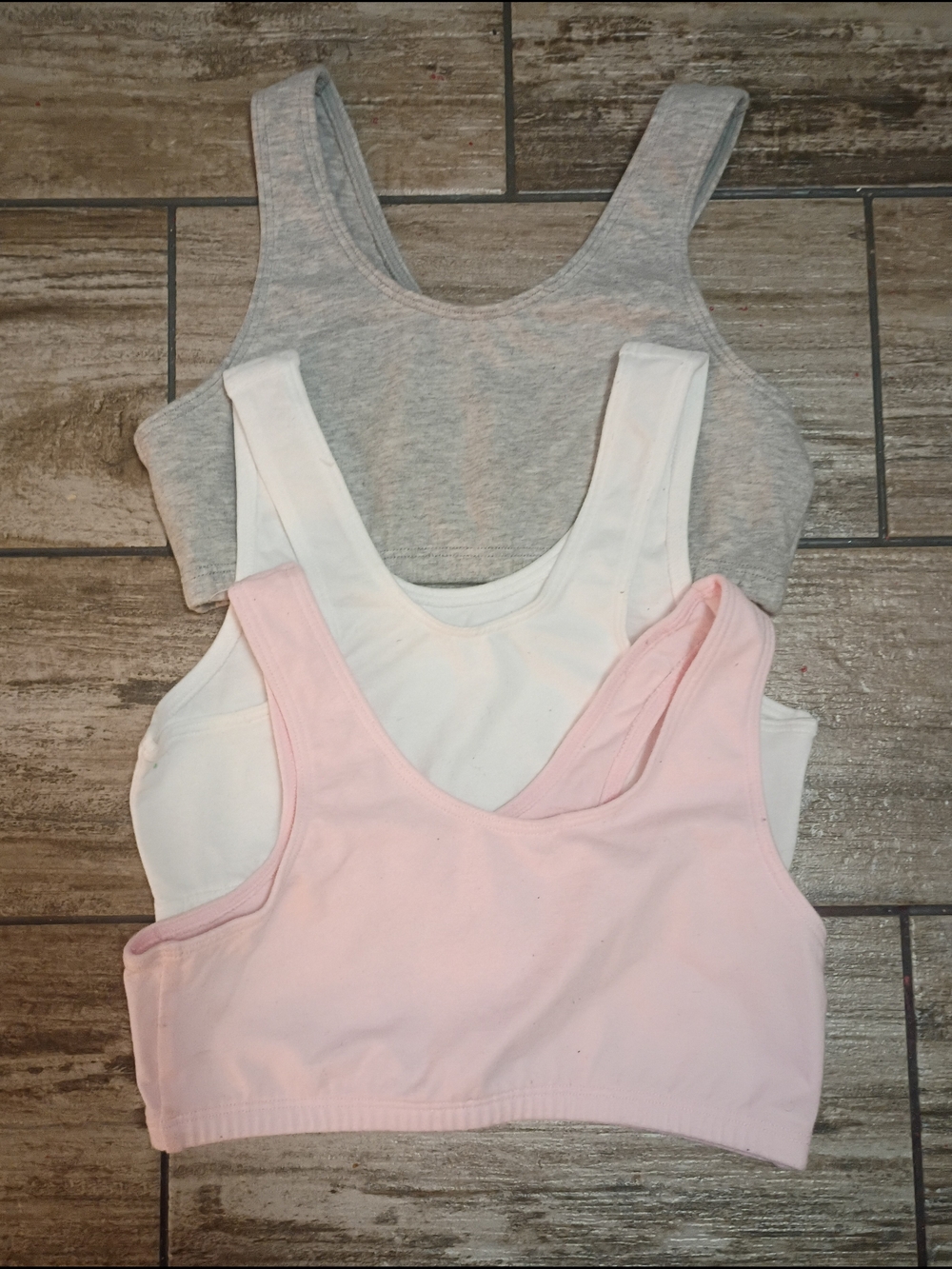 Cotton Blend Scoop Neck Bralette - Pink, White & Gray Girls  Size M (32)